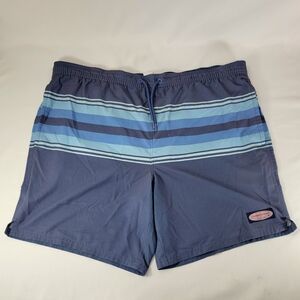 Vineyard Vines Swim Trunks Board Shorts Blue Stripe Lined Drawstring Mens Size L